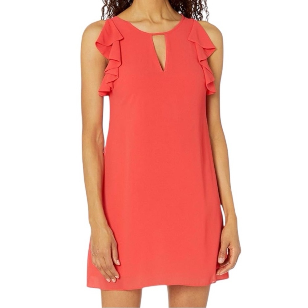 NWT VINCE CAMUTO Coral Chiffon Ruffle Sleeveless Keyhole Front Dress Size 12